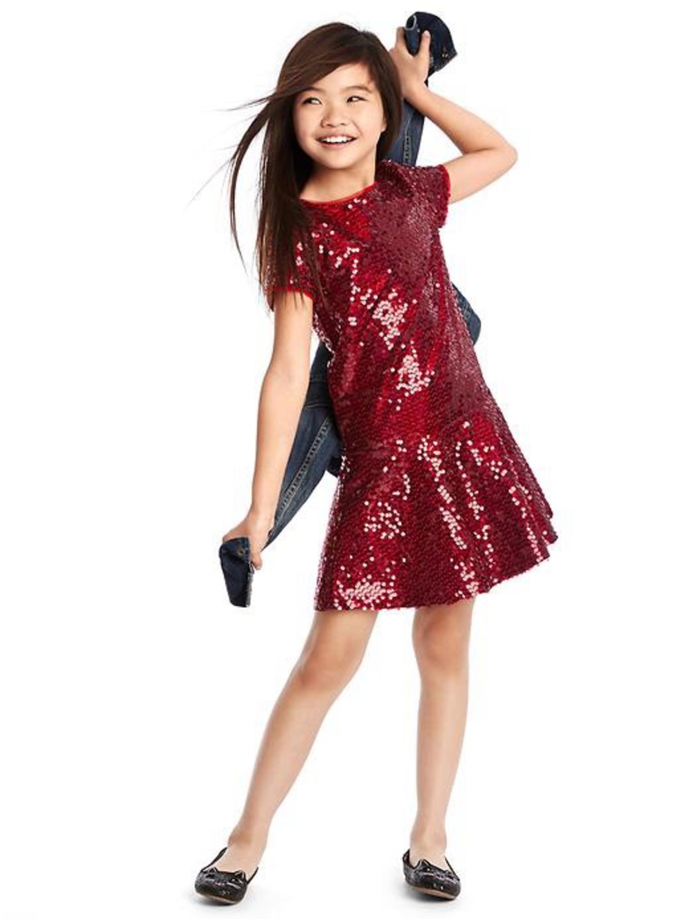 GAP ~ Cranberry sequin drop waist dress ~ Size S ( 6-7)